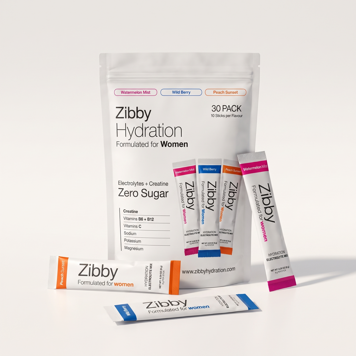 Zibby Hydration Electrolyte Mix + Creatine | 30 Sticks Per Pack
