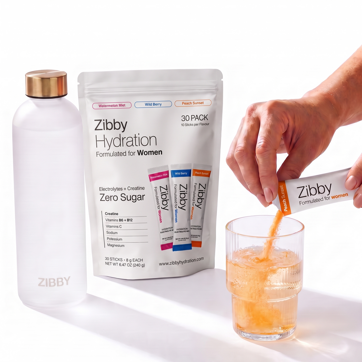 Zibby Hydration Electrolyte Mix + Creatine | 30 Sticks Per Pack